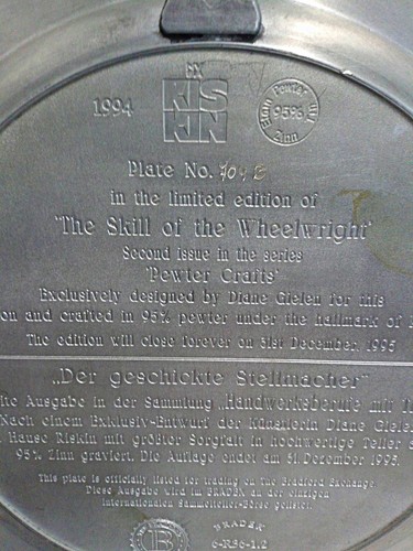 Riskin Pewter Plate 2nd Issue Limited Edition Skill of the wheelwright - Picture 6 of 8
