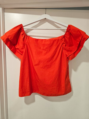 Alice+ Olivia Loryn Off The Shoulder Ruffle Sleeve Top, Orange, Small