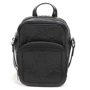 AUTH GUCCI GG PETIT SAC BANDOULIÈRE EN RELIEF CUIR DE VEAU NOIR 658553 1W3AN 1000 F/S