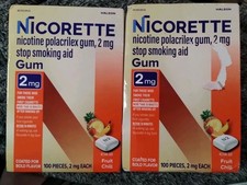 2 Nicorette 2mg Gum Fruit Chill 100 Pieces Each -Exp: 2027/2028 - NEW Sealed
