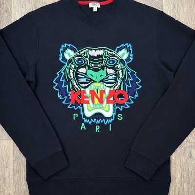 Authentic Kenzo Paris Tiger Crewneck Sweatshirt Black Mens Size S