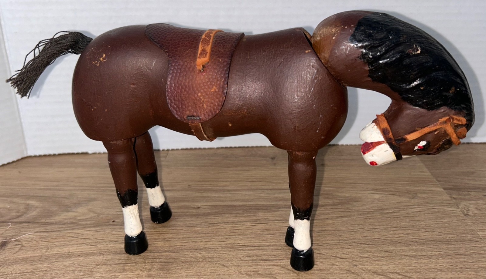 Antique Schoenhut Humpty Dumpty Circus Horse~Brown Wooden w/Saddle~1903 Toy