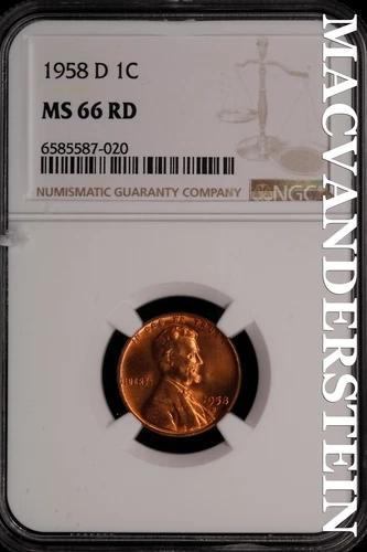 1958-D Lincoln Wheat Cent- NGC-MS66 RD Gem Brilliant Uncirculated Luster #SLM407
