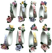 VTG Set of 8 Bone China Floral Napkin Ring Holders 3.5"x1.5"