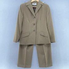 VTG Le Suit Petite Tan Pinstripe Blazer Pants Suit Set SZ 10P Y2K Corpcore Rich