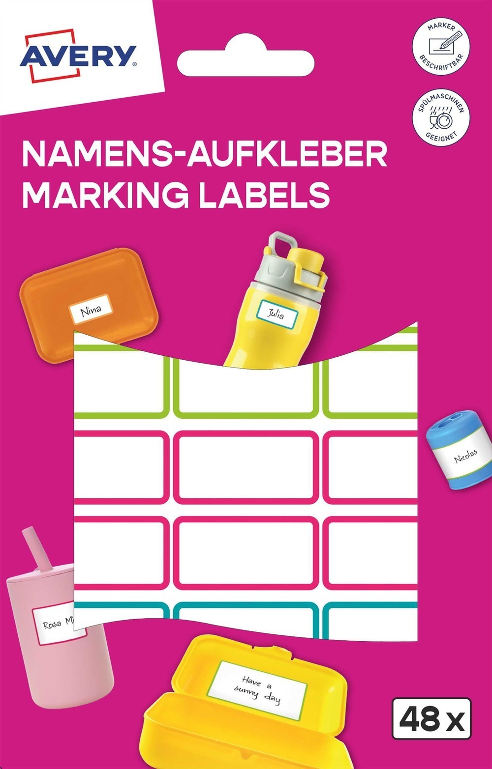 AVERY Zweckform NAME48C Namens-Etiketten Folie Rahmen bunt 15 1906954 2590₽