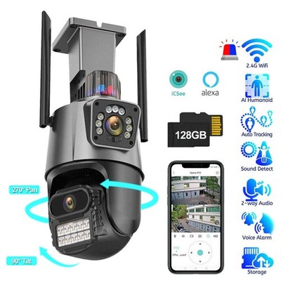 4K WiFi IP Kamera 8MP Dual-Lens Überwachungskamera Aussen CCTV PTZ Auto Tracking