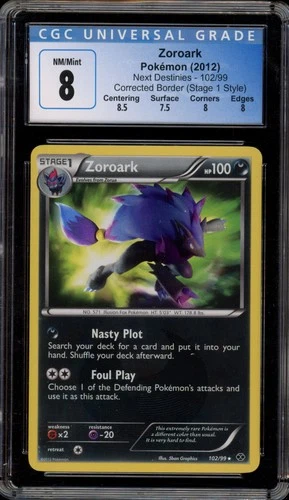 Pokemon Zoroark Next Destinies Secret Rare #102 Corrected Broder Stage 1 CGC 8