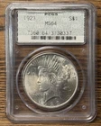 MS64 1923 Peace Silver Dollar PCGS Doily Label *Read Description*