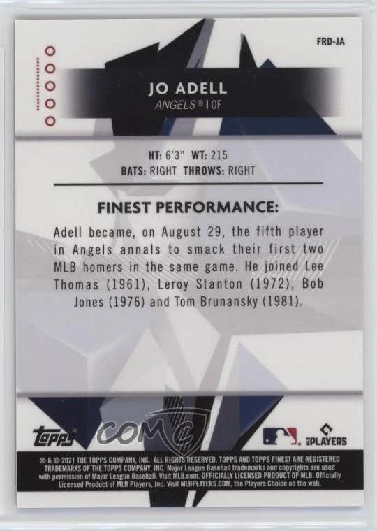 2021 Topps Finest Rookies Design Variation Gold Refractor /50 Jo Adell RC - Image 2 of 2