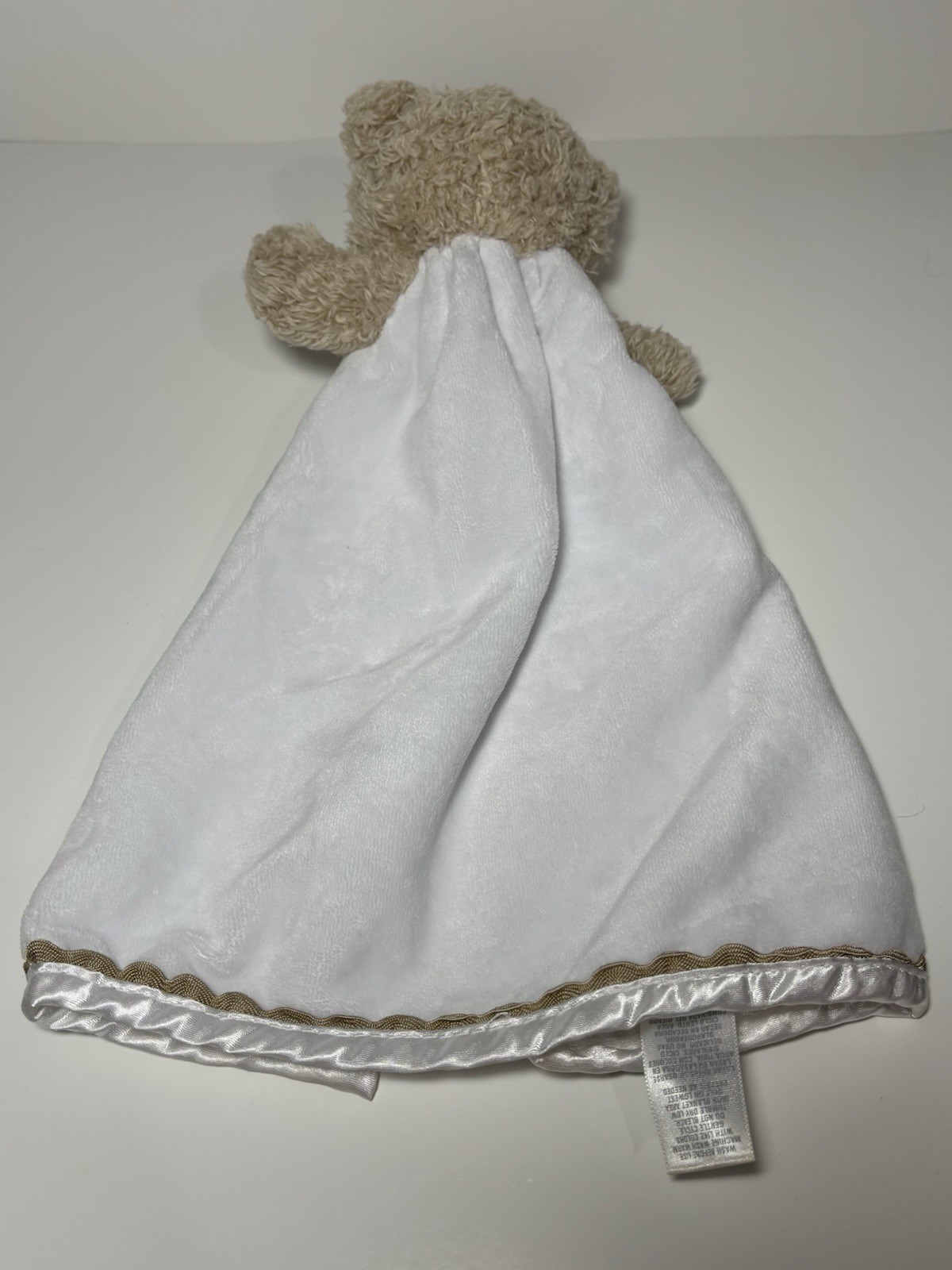 Carters Bear Lovey White Gold Security Blanket Satin Trim Rattle 12" RARE HTF