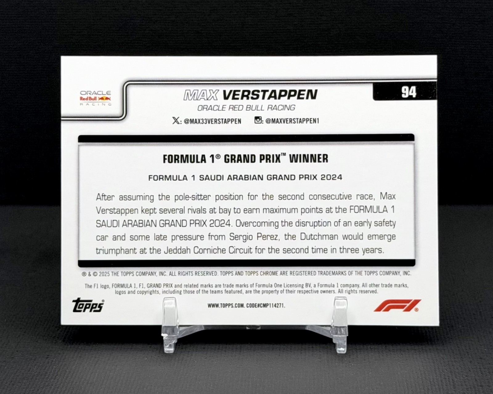 2025 Topps Chrome Formula 1 F1 MAX VERSTAPPEN #94 Forest Green RayWave /140 SP view 2