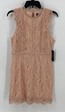 LULUS My Sweetheart Blush Pink Lace Mini Dress Size Medium Scalloped Zipper NWT