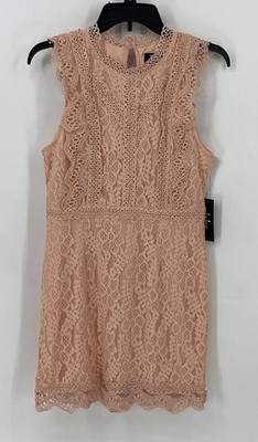 LULUS My Sweetheart Blush Pink Lace Mini Dress Size Medium Scalloped Zipper NWT