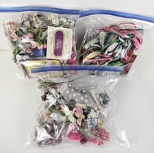 Vintage Lot Small Wired Craft Flowers - Ribbons And More Miscellaneous 2.5 Bags