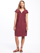 Old Navy Burgundy Embroidered Flutter Sleeve Dress Womens XXL New Crinkle Cotton