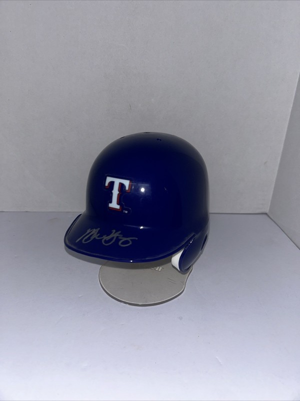 TEXAS RANGERS Michael Young Signed/Autographed Mini Helmet with Stand