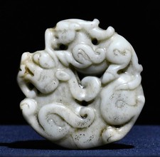 5CM Old Chinese Dynasty Hetian Jade Mother Son Pixiu Brave Troops Beast Statue