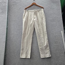 Perry Ellis Men Pants 32X30 Beige Cotton Linen Dress Pants READ