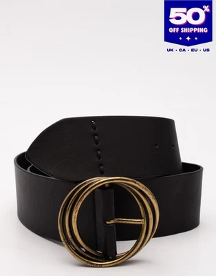 PVP€130 PINKO Cinturón de Cuero Talla M Negro Metal Envejecido Cierre de Hebilla - Imagen 1 de 4