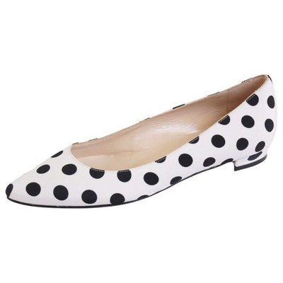 Manolo Blahnik PUMPS Flat Dot Canvas Shoes 35 (22cm) White Used MOLO-0