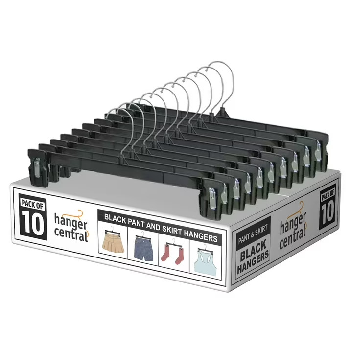 10 Pack Black Plastic Pants Hangers with Clips 10 inch