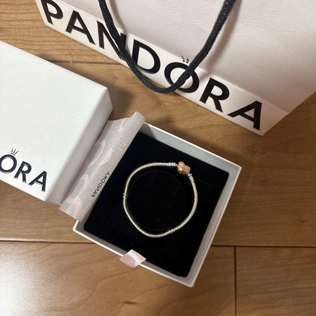 Pandora Heart & Snake Chain Bracelet Sterling Silver 14K Rose Gold Plating View 6