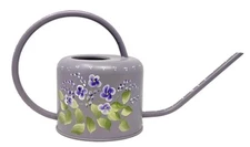 VTG Metal Watering Can Long Spout Hand Painted Purple Floral Country Cottage