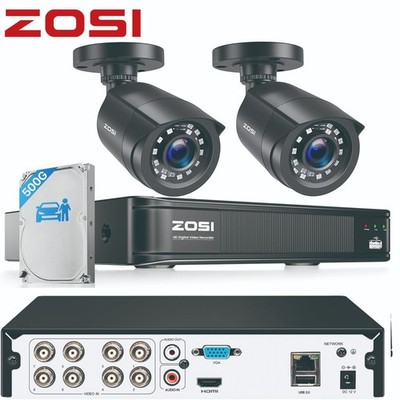 ZOSI 5MP 8CH DVR 1080P IP66 2PK Outdoor CCTV Security Camera System 500GB HDD