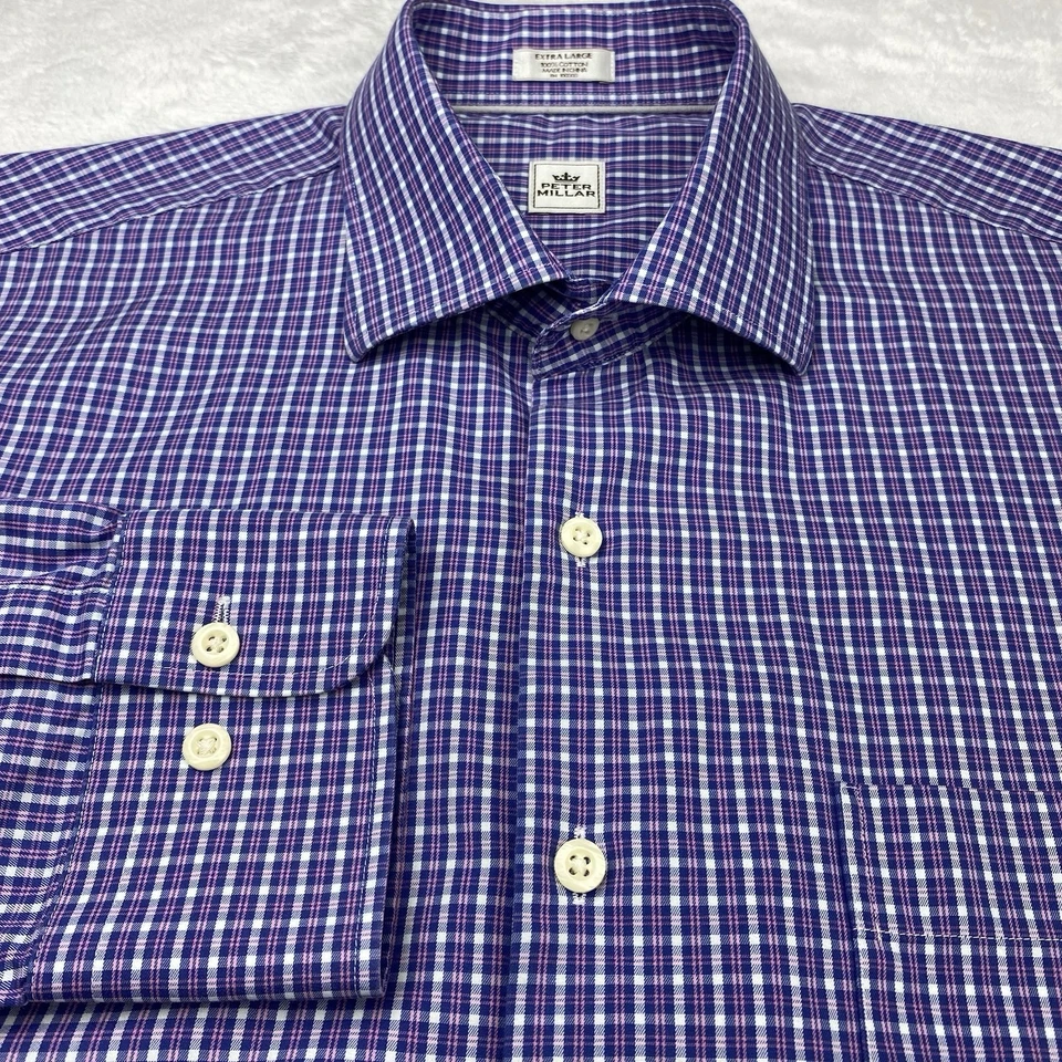 Peter Millar платье рубашка мужская XL фиолетовый/белый чеки длинные рукава - Изображение 4 из 4