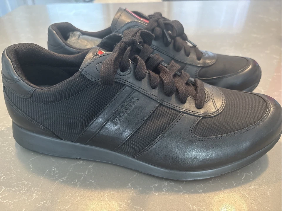 Черные мужские кожаные туфли Prada на шнуровке размер Prada 8 - Изображение 3 из 4