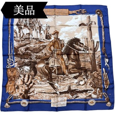 Hermes Scarf Carre 90The Pony Express by Kermit Oliver/rare color