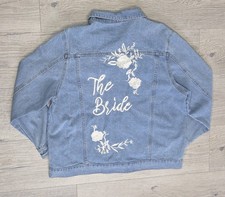 David s Bridal Embroidered Bride Jean Jacket with Flowers-Blue Denim-Size XL