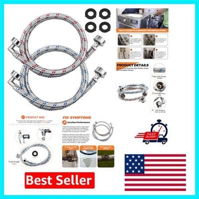 #ad Stainless Steel Washer Hoses Set 4FT with 90 Degree Elbows for Easy Placement $29.99