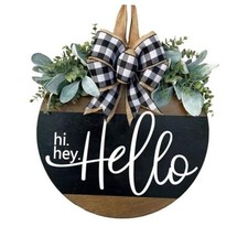 Welcome Sign for Front Door Decoration, 12" Round Wood Wreaths Hanging hello