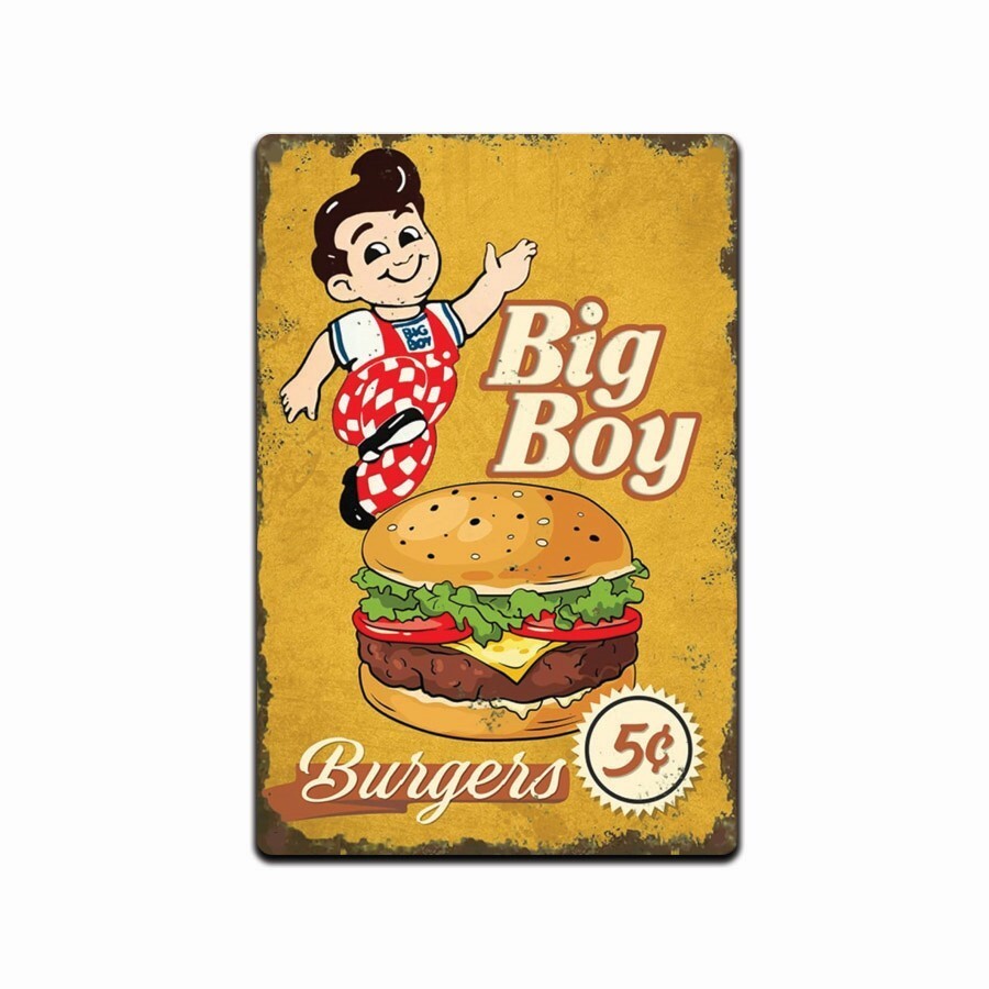 Big Boy Bob's Hamburger Car Hop Service Aluminum Sign Rustic