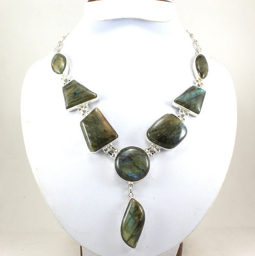 Collier Labradorite Et Rubis - Pierre Naturelle Flashy, Réglable 18 Pouces, Argent 925