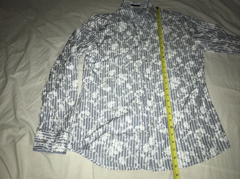 CAMISA CASUAL HOMBRE ELIE TAHARI MANGA LARGA TALLA MEDIANA BLANCO/AZUL FLOR Foto 4 de 4