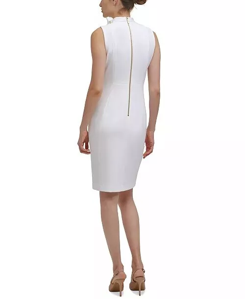 NEW Calvin Klein Petite Solid Bow Neck Sheath Dress Cream Size 12P