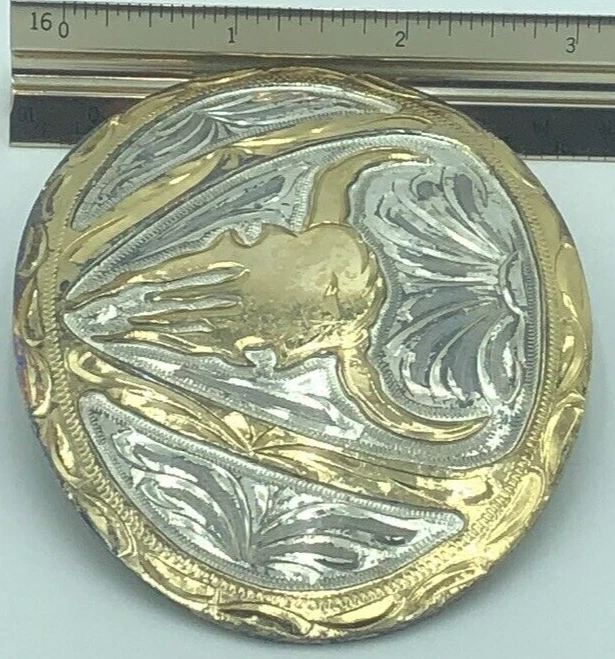 Hebilla de cinturón Western Express para hombre plateada con cabeza de novillo tono plateado y dorado Foto 3 de 4