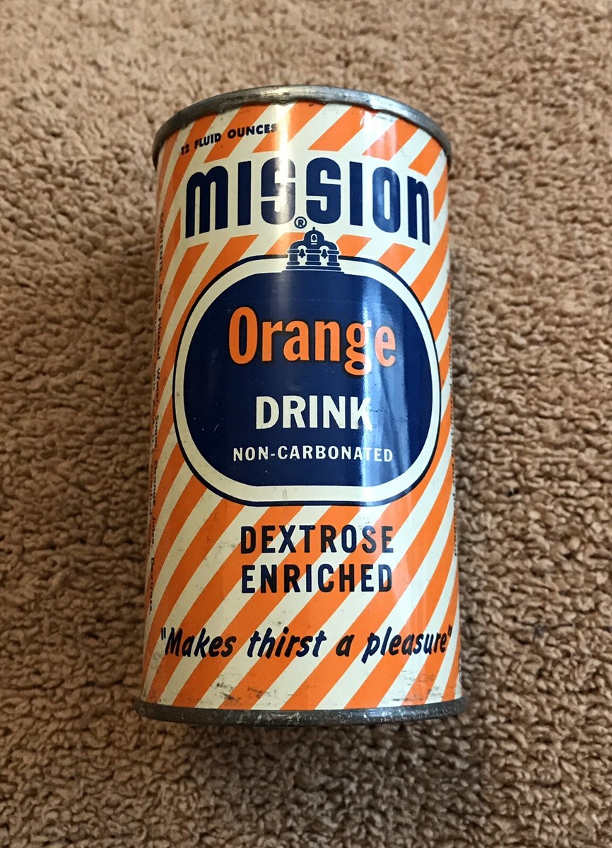 Vintage 1954 Mission Orange Soda Tin Lithograph Advertising Soda