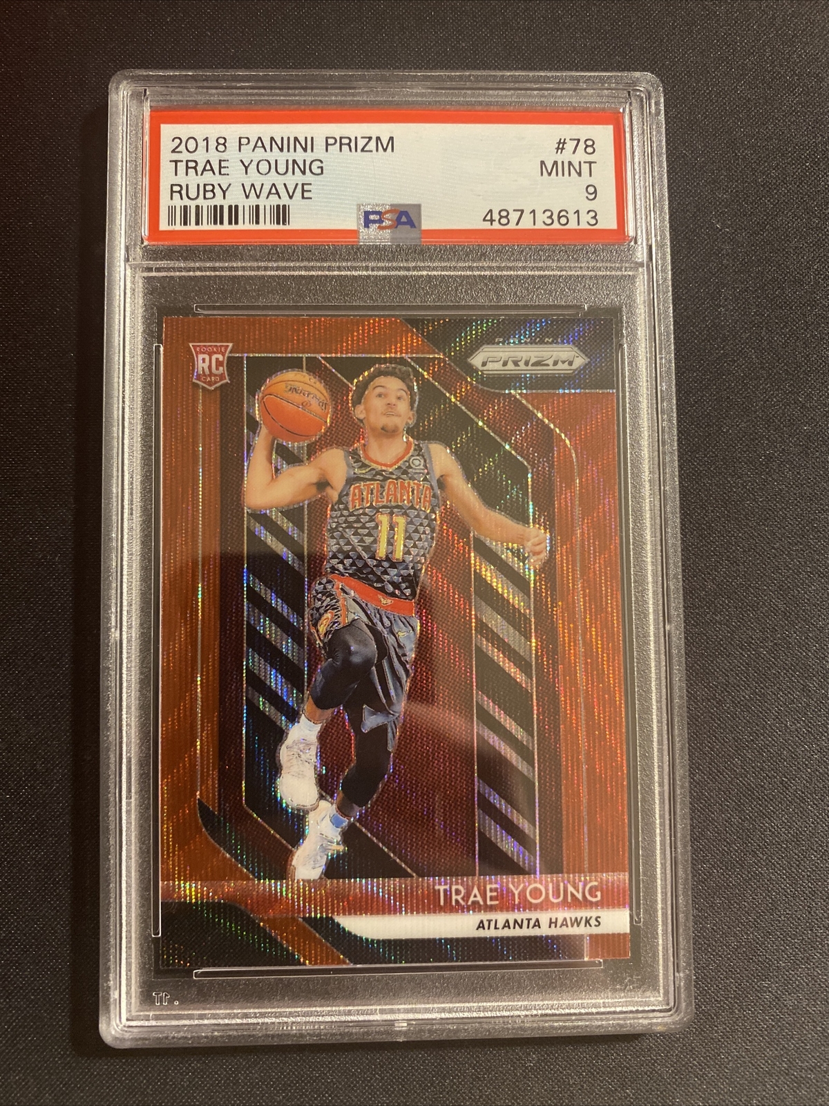 2018-19 Panini Prizm Ruby Wave Prizm Trae Young #78 PSA 9 MINT Rookie RC
