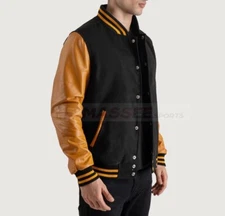 Varsity Jacket Letterman Baseball Bomber Wool Blend & Genuine Leather Sleeve
