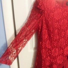 Vintage David Rose Night Flapper Style Red Lace Dress with Ruffled Hem Size 8P