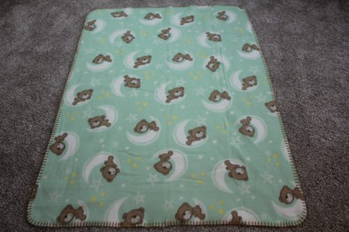 Baby Connection Green Brown Bear Star Moon Baby Blanket Fleece Boys Lovey RARE - Picture 6 of 6