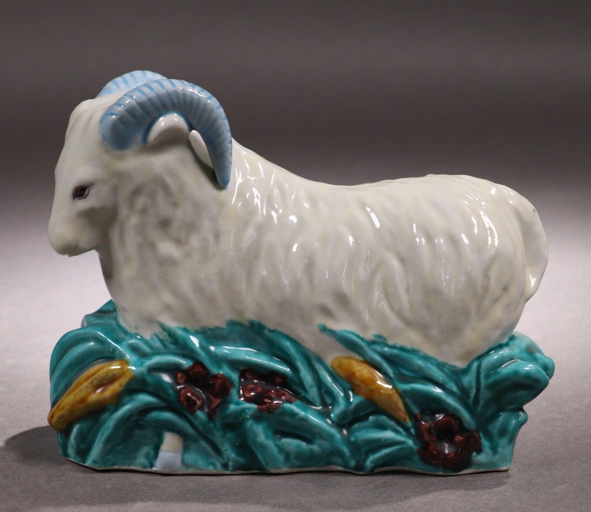Vintage Japanese Kutani Ware Porcelain Sheep Statue By Isokichi