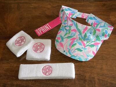 Lilly Pulitzer Holding Court TENNIS SET COMPLETE GWP Wrist Headband & Visor NWT