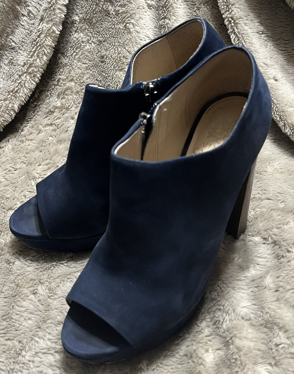Vince Camuto Kyrie Peep Toe Platform Shoes Blue Leather Suede