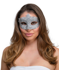 Ladies Silver Gemstone Mask Rhinestone Eyemask Festival Masked Ball Fancy Dress