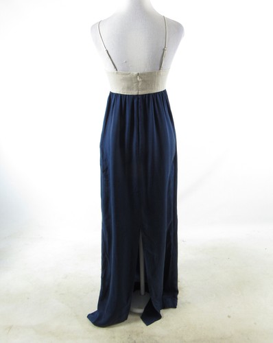 Navy blue beige L'AGENCE spaghetti strap empire waist dress M - Picture 7 of 8